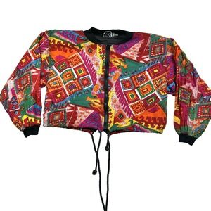 VTG Womens Speed Limit MPH 80s Floral Colorful Bomber Jacket Boxy Oversized L